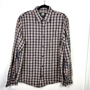 Roots Plaid Men's Button-Down Shirt Red Blue Size XL  100% Cotton Casual Top
